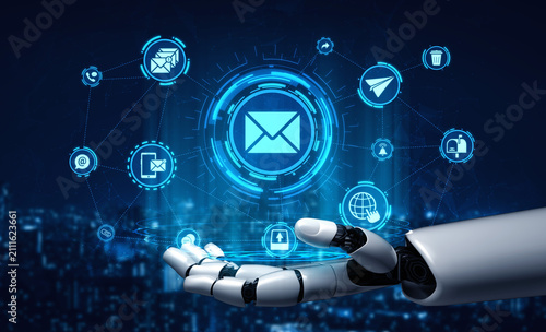 Bild auf Leinwand Artificial intelligence supports email communication, managing inboxes, filtering spam, sending secure messages, and improving digital messaging efficiency