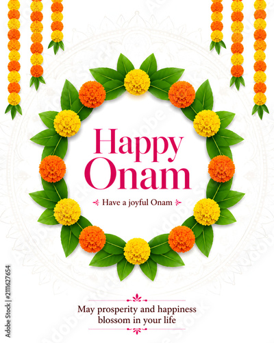 Happy Onam Floral Wreath Festival Vector Greeting Banner