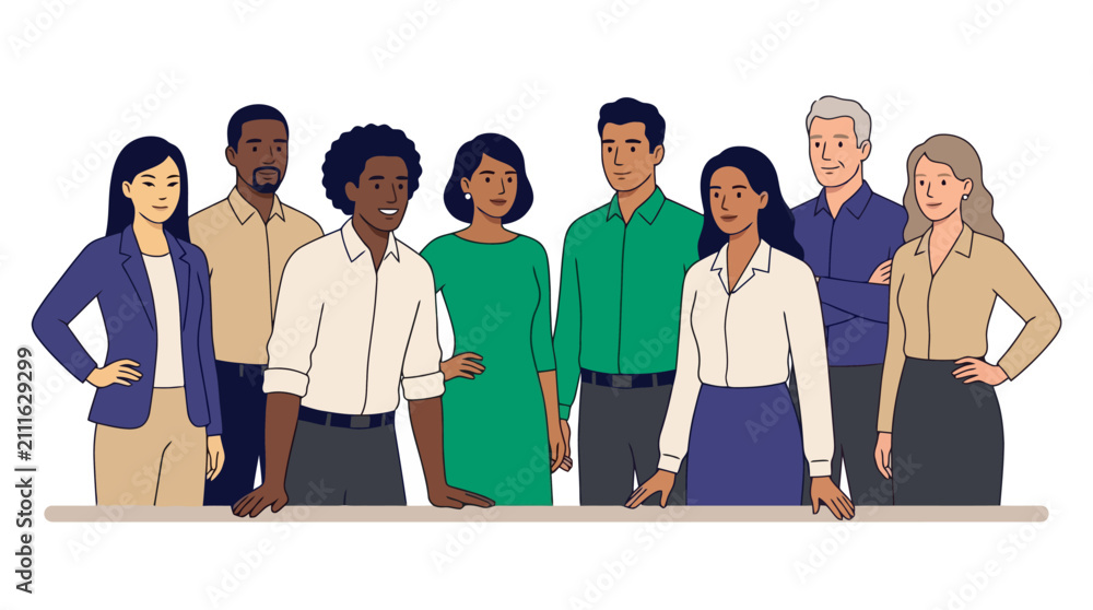 Obraz premium Diverse group of professional business people standing together in a team. EPS Editable. Vector Illustrations.