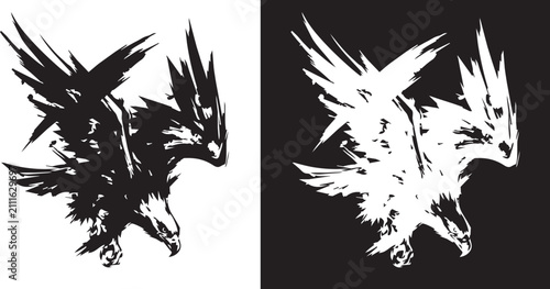 Hand Drawn Ink Brush Grunge Ink Splatter Eagle Vector Illustration Isolated On White And Black Background
