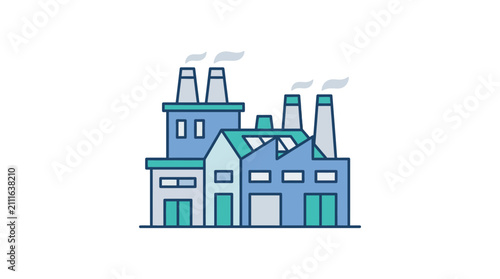 Industrial Factory Building with Smokestacks.
