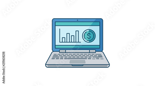 Laptop with financial graph on screen.