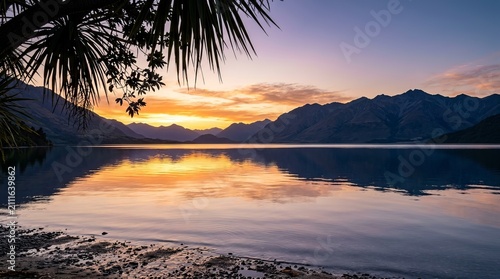 Serene Mountain Lake Sunset Reflection