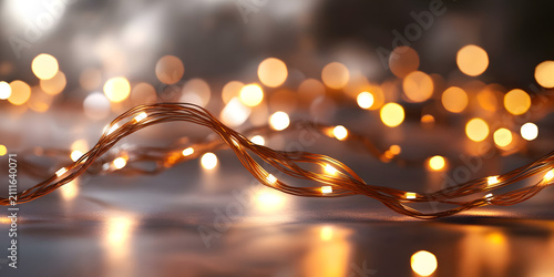 Close up of LED lights on a copper wire strand.