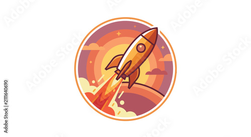 Rocket Ship Blasting into Space.