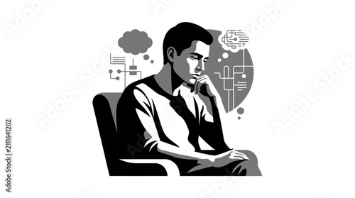 Pensive Man Thinking About Technology and Digital Innovation