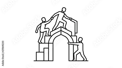 Teamwork Building Arch Concept Line Art Icon