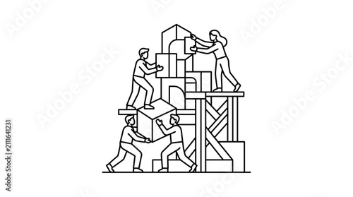 Team Building and Collaborative Construction Concept Illustration