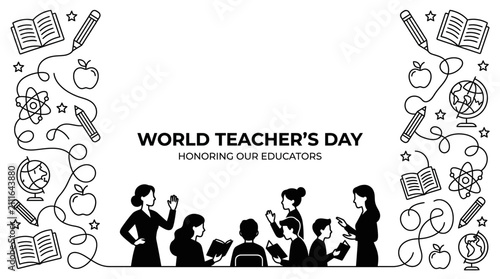 World Teacher's Day Celebration with Educators and Students Silhouettes