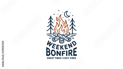 Weekend Bonfire Camping Adventure Badge Illustration