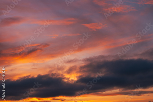 Dramatic Sunset Sky with Orange and Purple Clouds