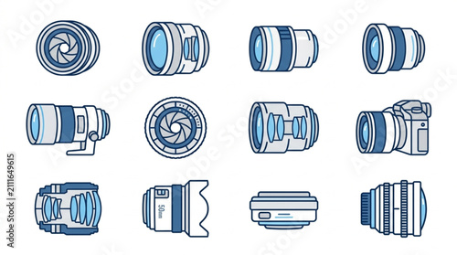 Obraz na płótnie Collection of various camera lenses in flat design style.