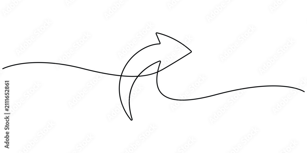 Fototapeta premium Curved arrow continuous line drawing representing direction growth share and progress concept.