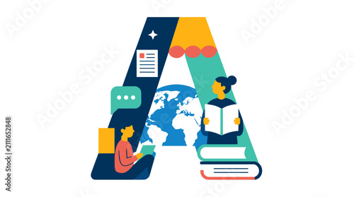 Alphabet Letter A Symbolizing Education Learning Concept Illustration.
