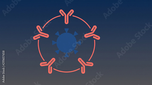 Immunology infographic element showing virus neutralization by antibodies representing medical defense and vaccination efficacy