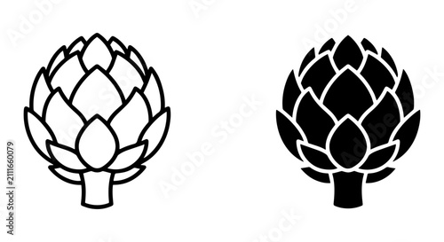 Artichoke Vector Icons, Outline and Silhouette, Fresh Vegetable Graphics, Healthy Food Art