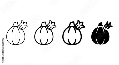 Pumpkin Icons Set, Autumn Harvest Vegetable Graphics, Fall Season Food Symbols, Vector Illustrations