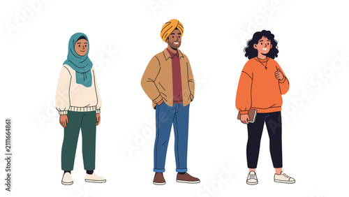Diverse group of three young adults standing together, representing multiculturalism and unity.