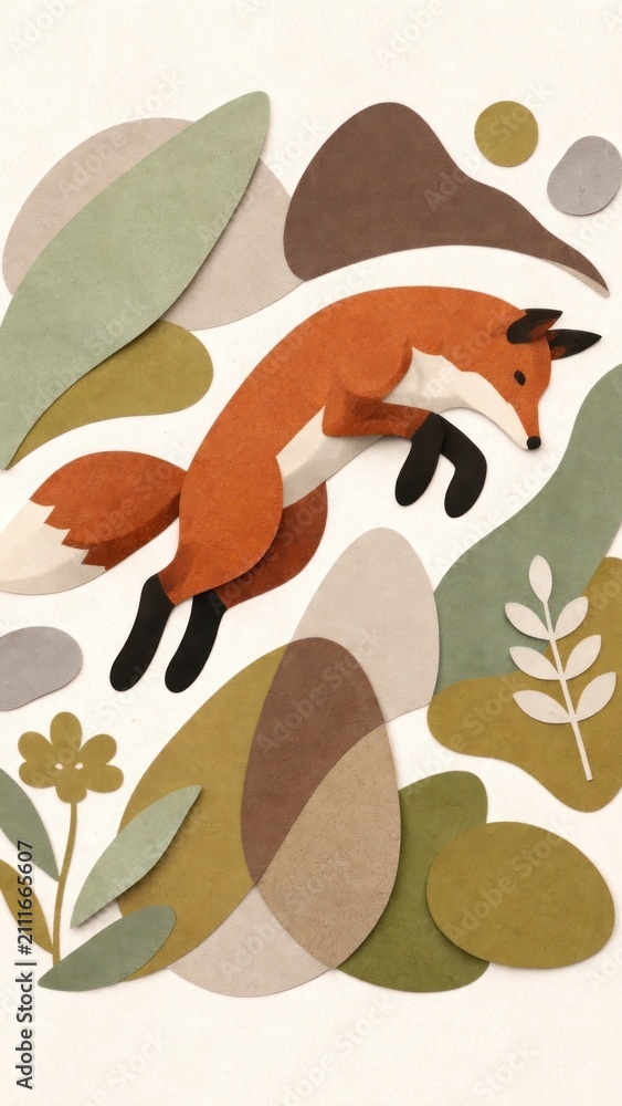 Fototapeta premium Fox leaps through abstract nature mobile wallpaper