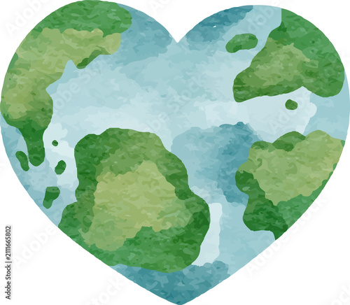 Heart shaped earth watercolor graphic