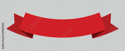 Curved red ribbon banner vector isolated on transparent background for design