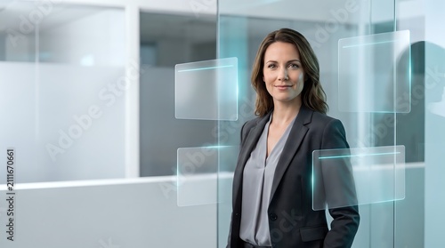 FutureWorkplaceHeadshot-WhiteCyanGlass-CommercialStock-DigitalWorkplace-CleanBackground
