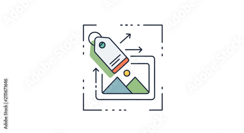 Icon representing image tagging and photo labeling system.
