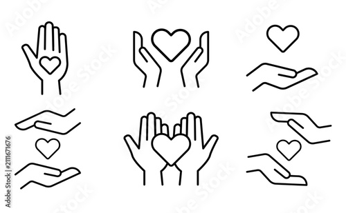 Photography Love, health, hands and heart icon illustration in black and white