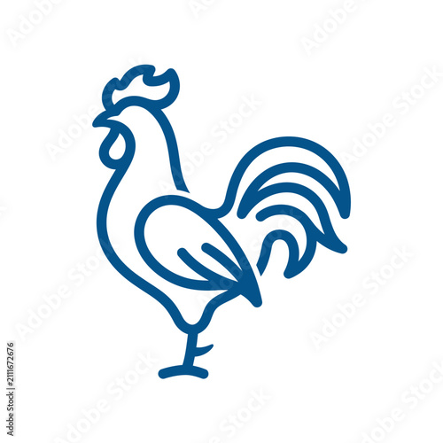 Minimalist Rooster Icon Featuring a Continuous Blue Outline for Modern Branding and Farm Inspired Graphic Design Projects