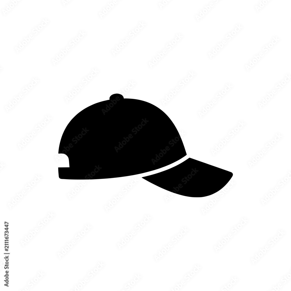 Fototapeta premium Baseball cap curved brim side profile solid black vector icon