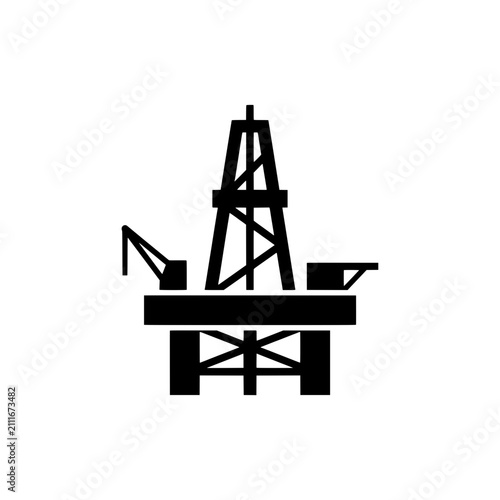 Offshore oil drilling rig platform solid black vector icon