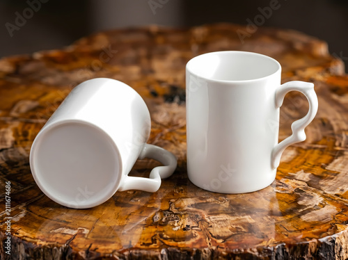 White Ceramic Mug Mockup Set on Rustic Surface for Brand Presentation
