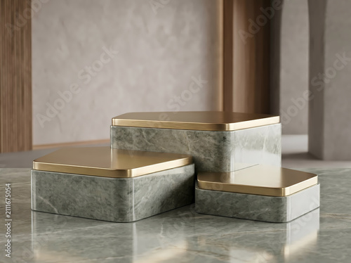 Luxury Geometric Podium Display Mockup for Premium Product Presentation Scene