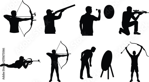 Foto Archery and Target Shooting Sports Silhouette Bundle Collection with Athlete Act