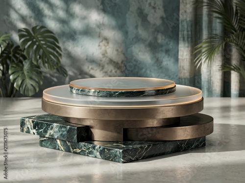 Premium Circular Podium Mockup with Natural Lighting and Luxury Atmosphere
