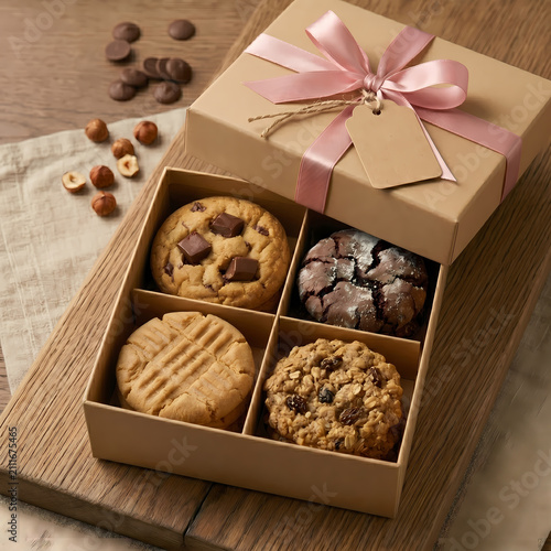 Premium Cookie Gift Box Packaging Mockup with Assorted Biscuit Selection