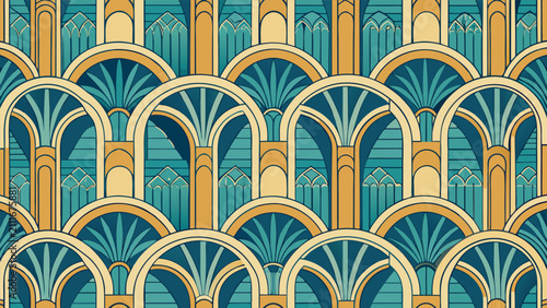 Art deco geometric pattern with arched fan shapes and repeating columns geometric ornament background wallpaper structure symmetry decorative abstract sophisticated creative backdrop