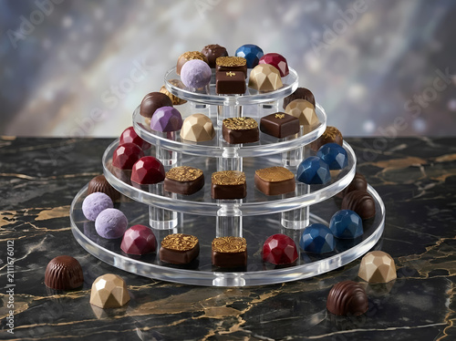Elegant Tiered Dessert Display Stand with Premium Confectionery Presentation Concept