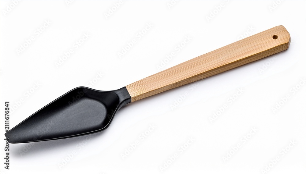 Fototapeta premium Spatula Narrow Silicone Black On White Background