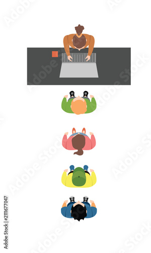 Top view people queueing in line at cashier counter vector illustration