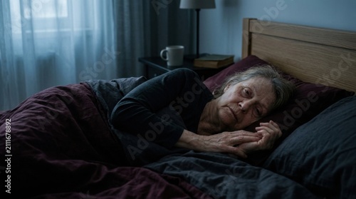 Senior Woman Lying Awake In Dark Bedroom At Night