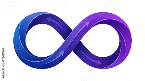 Gradient Infinity Symbol Loop Concept Featuring Arrows Illustrating Continuous Motion and Eternal Cycles for Modern Business Branding