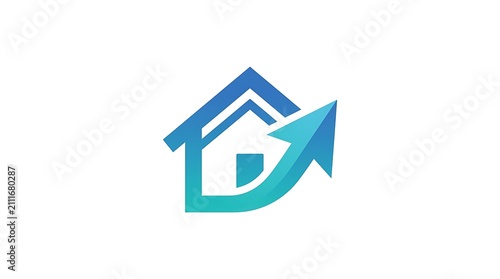 Modern Gradient Real Estate Growth Icon Featuring A Stylized House Combined With An Upward Moving Arrow Symbolizing Property Value Appreciation