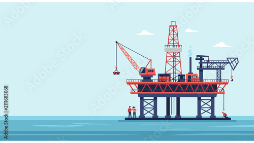 Offshore oil drilling platform in the ocean, industrial energy production, offshore rig, oil and gas industry