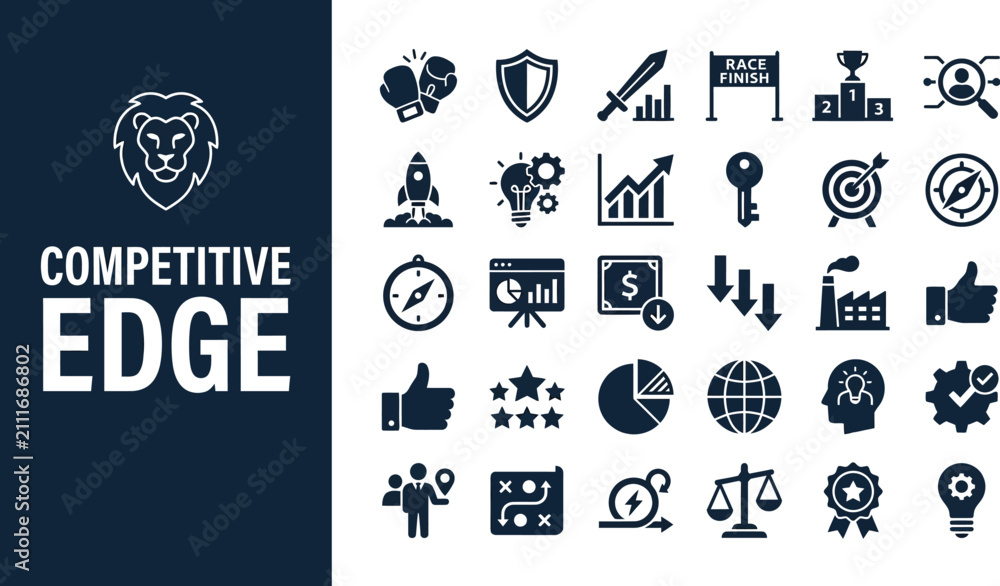 Fototapeta premium Competitive edge concept includes many strategic performance icons.