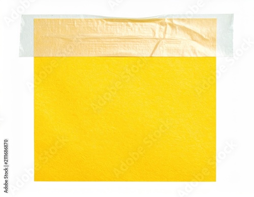 Bright yellow square with a white and tan paper strip at the top