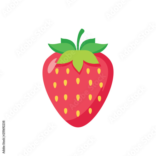Flat vector illustration of a fresh red strawberry fruit inside green circle frame isolated on white background