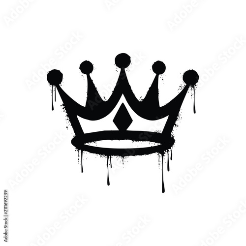 Graffiti spray paint crown icon with drips on white background, urban street art style