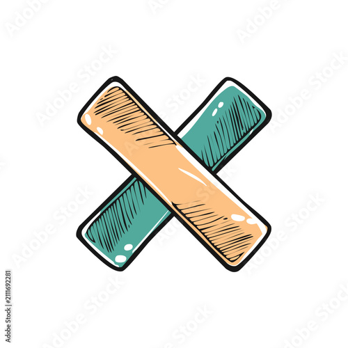 Hand drawn colorful cross mark icon, sketchy cancel and close vector illustration isolated on white background