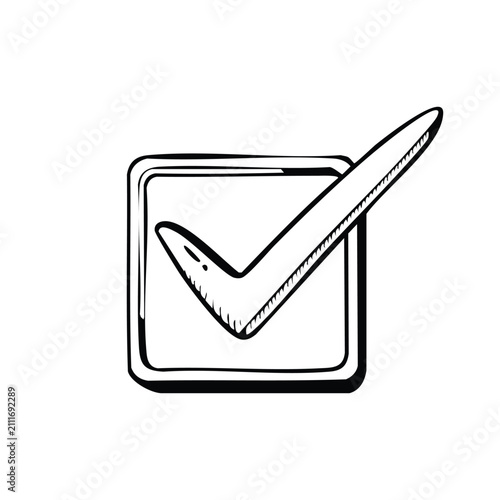 Hand drawn check mark inside square checkbox icon isolated on white background, sketch style confirm vector